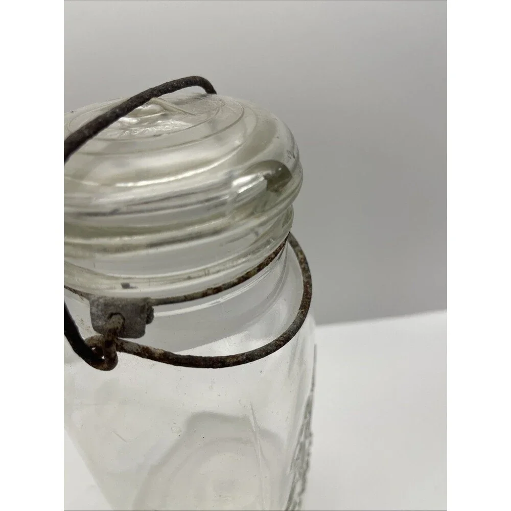 1933-62 Clear Square Ball Ideal Quart Jar #5 Chip In Lid